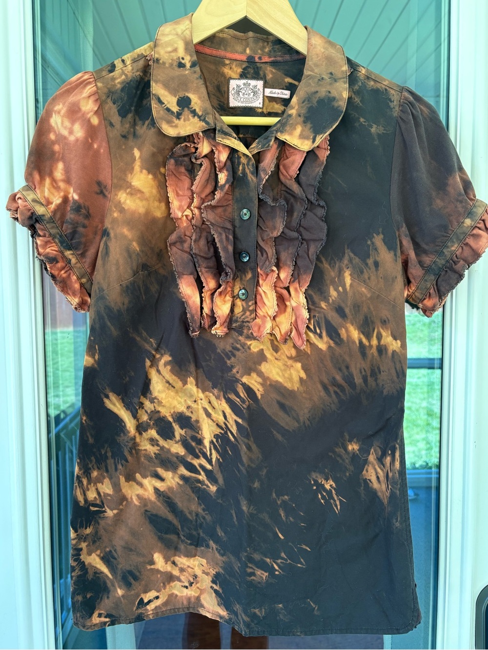 Juicy Couture Ruffle Front Bleach Tie-Dye Top Size 8